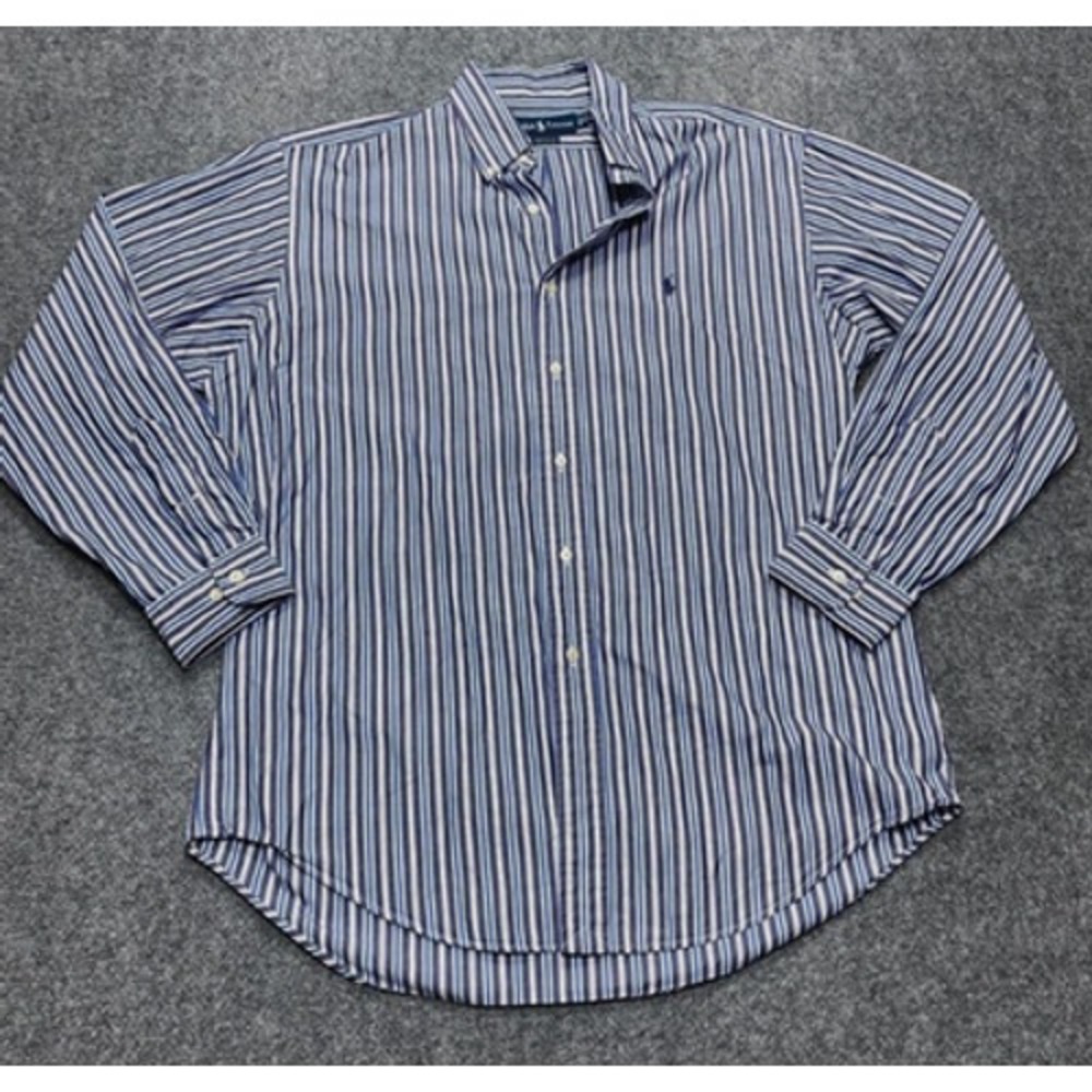 Ralph Lauren Shirt Mens Large Blue Striped Yarmouth Button Down Long Sleeve